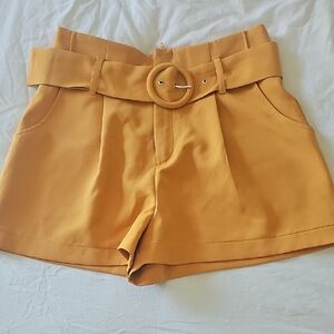 Women's Mustard Belted Dress Shorts